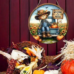 Thanksgiving scarecrow wooden hanging sign autumn harvest pumpkin door decor wreath for home.