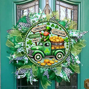 St. Patrick's Day Wooden Door Sign Irish Shamrock Green Truck Hanging Ornament Party Decor