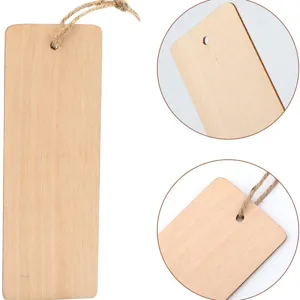 Natural Wood Blank Bookmarks Laser Cut Wooden Page Markers With Hemp Rope For DIY Craft Reading Office School