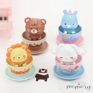 Cute Cartoon Animal Mini Cup Shaking Head Car Ornament Resin Rabbit Lion Unicorn Bear Dashboard Decoration Desk Figurine Cake Topper