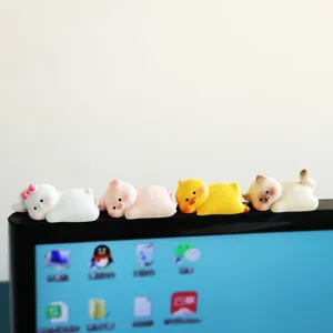 Mini Computer Monitor Miniature Ornaments Cute Cartoon Resin Animal Prone Position Doll Car Screen Center Console Decorative Car Ornaments Desk Decor Figure
