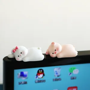 Cute mini monitor top animal figurines, lovely desktop decoration desktop companion toys.
