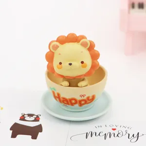 Cute lion figurine in cup resin ornament desktop car cake decoration toy gifts 1pc