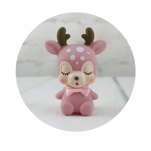 Cute pink deer figurine cartoon piggy bank cake topper lovely animal children gift