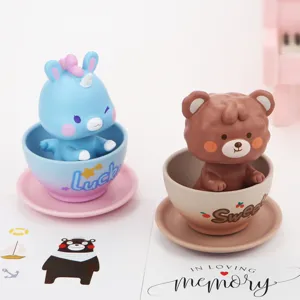 Cute mini teacup animal ornament, lovely unicorn and bear desktop car decoration toy.