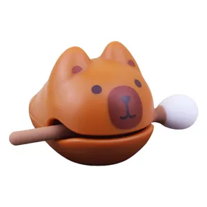 Capybara Mini Wooden Fish Decompression Toy ABS Creative Desktop Ornament With Mallet Fidget Toy For Stress Relief Office Decor Gift