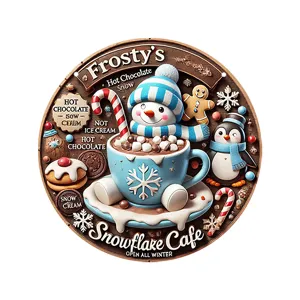 Christmas wooden hanging sign winter hot chocolate snowflake cafe holiday decor plaque item