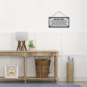 Wooden hanging plaque wall decor with inspirational prayer text for home and living room use.