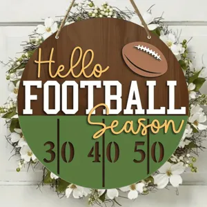 Wooden American football season door sign round hanging pendant for sports party decoration home decor