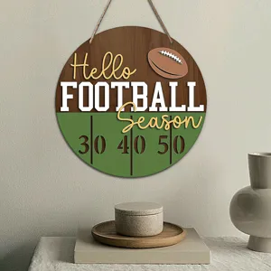 Wooden football welcome sign hanging plaque door decor for sports season party decoration