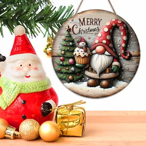 Wooden Christmas Door Hanging Sign Rustic Gnome Christmas Tree Hanging Ornament Holiday Party Wall Decor Home Decoration