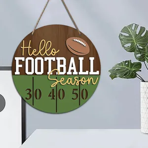 Wooden American football hanging sign door decoration for sports season party decor.