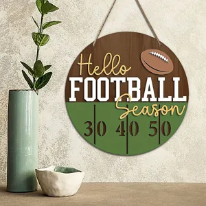 Wooden Football Hanging Sign Welcome Sports Door Decor Rustic Wall Plaque for Party
