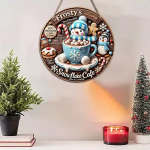Christmas wooden hanging sign snowman hot chocolate cafe wall decor festival ornament