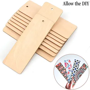 Wooden blank bookmarks for DIY crafts, laser-cut natural wood hanging tags with holes.