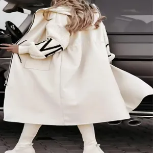Womens long hooded casual patchwork coat autumn winter fashion outer wear knit sleeve