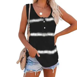 Women casual tie dye tank top summer sleeveless button loose vest daily fashion style