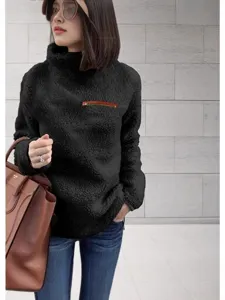 Jersey de mujer elegante con cuello alto y cremallera, cálido y cómodo para el invierno.