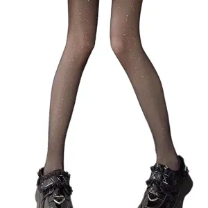 Collant Noir Strass Y2K Étoiles Scintillantes Bas Transparents Brillant Tendance Femme