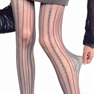 Women's summer thin sheer vertical striped pantyhose sexy stretchy fishnet tights for hot girls