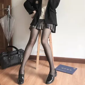 Medias transparentes negras con uniforme escolar JK japonés, estilo sexy ultra delgado diario.