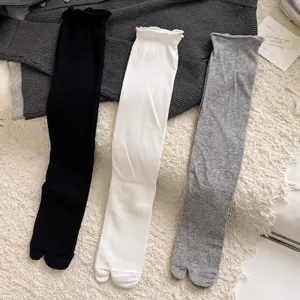 Women split toe long socks two toe tabi calf socks grey black white casual hosiery
