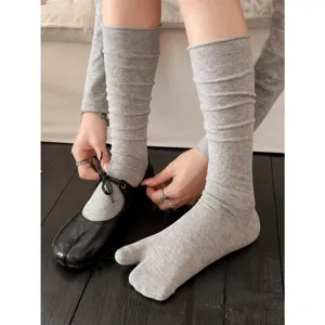 Women Summer Thin Split Toe Tabi Socks Two Toe Slouch Socks Solid Color Polyester Knitted Calf Length Socks For Women