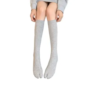 Grey split toe knee high socks for women, summer thin tabi long socks, comfortable daily wear