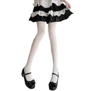 Medias de terciopelo blanco Lolita dulce para mujeres, pantis lechosos lindos para otoño diario.