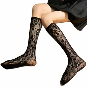 Femme chaussettes mi mollet dentelle noire filet transparent mode bas sexy ete style.