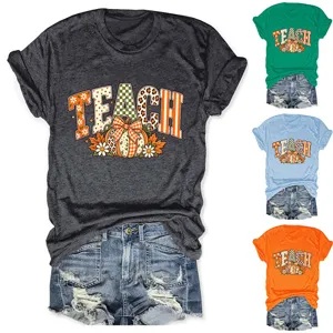 Vrouwen herfst teach pompoen grafisch korte mouw t-shirt ronde hals modieuze top casual