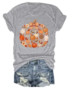 Γυναικείο Casual Κολοκύθα Στάμπες Κοντομάνικο T-Shirt Halloween Χαριτωμένο Γραφικό Top