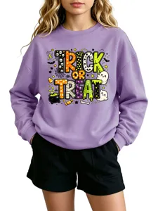 Bonita sudadera pullover de Halloween con diseño gráfico de fantasma para mujeres.