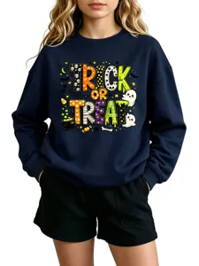 Sudadera de cuello redondo y manga larga con estampado gráfico de Halloween trick or treat.