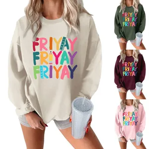 Sweat-shirt décontracté chaud pour femme avec impression friyay colorée et variantes.
