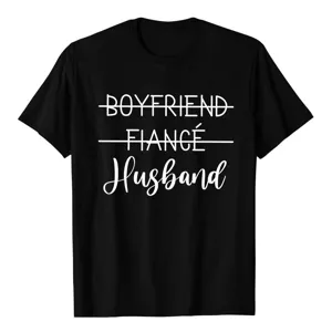 Casual black cotton short sleeve t-shirt for men, humorous boyfriend fiance husband print.