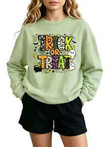 Sudadera informal bonita de Halloween con estampado de fantasma manga larga para mujer