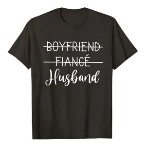 Dark grey men short sleeve t-shirt with funny boyfriend fiance husband text print casual top