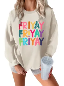 Sweat-shirt d'hiver chaud et épais pour femme avec imprimé lettres friyay amusant et confortable.