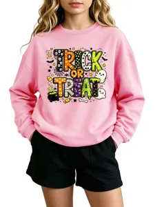 Rosa Halloween trick or treat sudadera grafica jersey casual de manga larga mujer