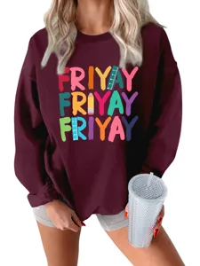 Sweat-shirt à manches longues pour femme avec imprimé lettres, pull chaud et confortable.