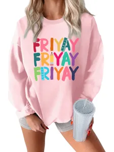 Sweat-shirt à capuche décontracté femme épais chaud avec impression lettres colorées.