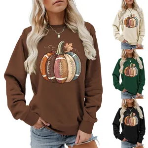 Women Autumn Long Sleeve Casual Crewneck Sweatshirt Football Pumpkin Graphic Pullover Top