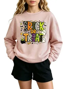 Sudadera Halloween Trick or Treat bonita mujer rosa jersey manga larga casual parte superior