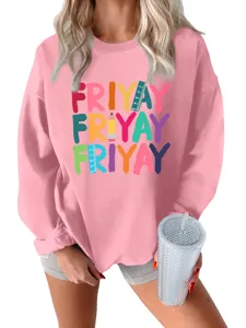 Sweat-shirt femme chaud et épais décontracté en rose avec imprimé coloré friyay coupe confortable.