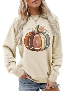 Women fall autumn sweatshirt casual crewneck long sleeve pumpkin football graphic top shirt