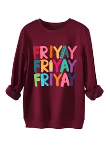 Vue de détail sweat chaud femme épais avec motif imprimé graphique coloré Friyay école.