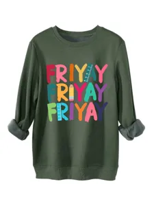 Femme vert foncé épais chaud sweat-shirt décontracté manches longues col rond avec imprimé