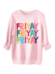 Sweat-shirt rose à col rond avec imprimé coloré, tissu épais et confortable pour femmes.