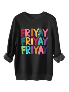 Sweat-shirt noir thermique pour femme avec imprimé graphique Friyay amusant à manches longues.